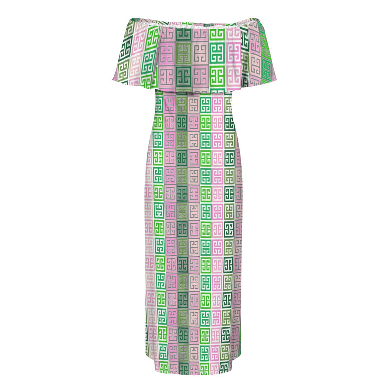 ALL GREEK 2 Women's Off Shoulder Ruffle Boat Neck Dress (Model D71)