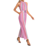 Halter Neck Buckle Belted Jumpsuit