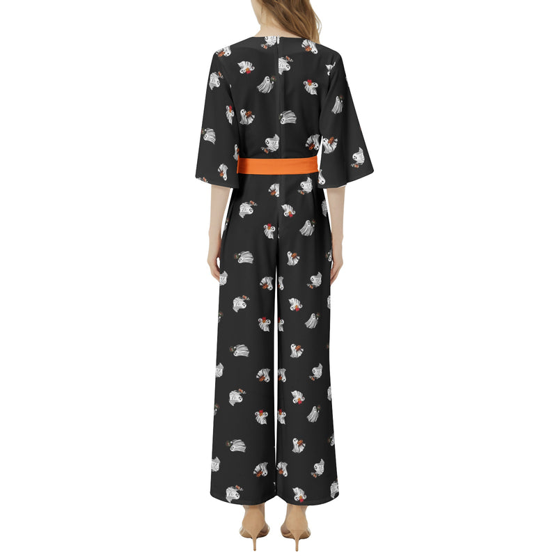 Dolman Sleeve Belted Wide Leg Jumpsuit