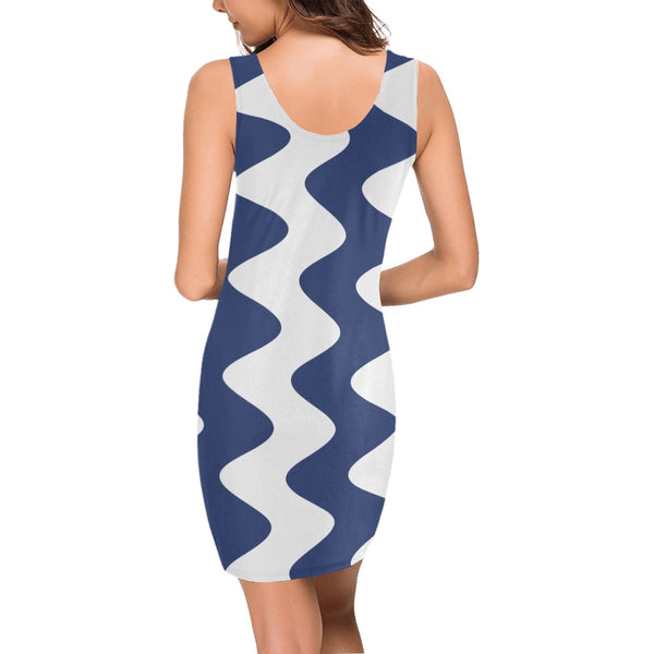 waves blue white print 2A Medea Vest Dress (Model D06)