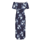 iris print dk print Women's Off Shoulder Ruffle Boat Neck Dress (Model D71)