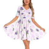 Short Sleeve Ruched Bust Flared Hem Dress