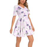 Short Sleeve Ruched Bust Flared Hem Dress