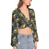 Women's Deep V-Neck Lantern Sleeve Crop Top