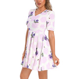 Short Sleeve Ruched Bust Flared Hem Dress