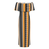 eclectic stripe print Women's Off Shoulder Ruffle Boat Neck Dress (Model D71)