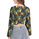 Women's Deep V-Neck Lantern Sleeve Crop Top