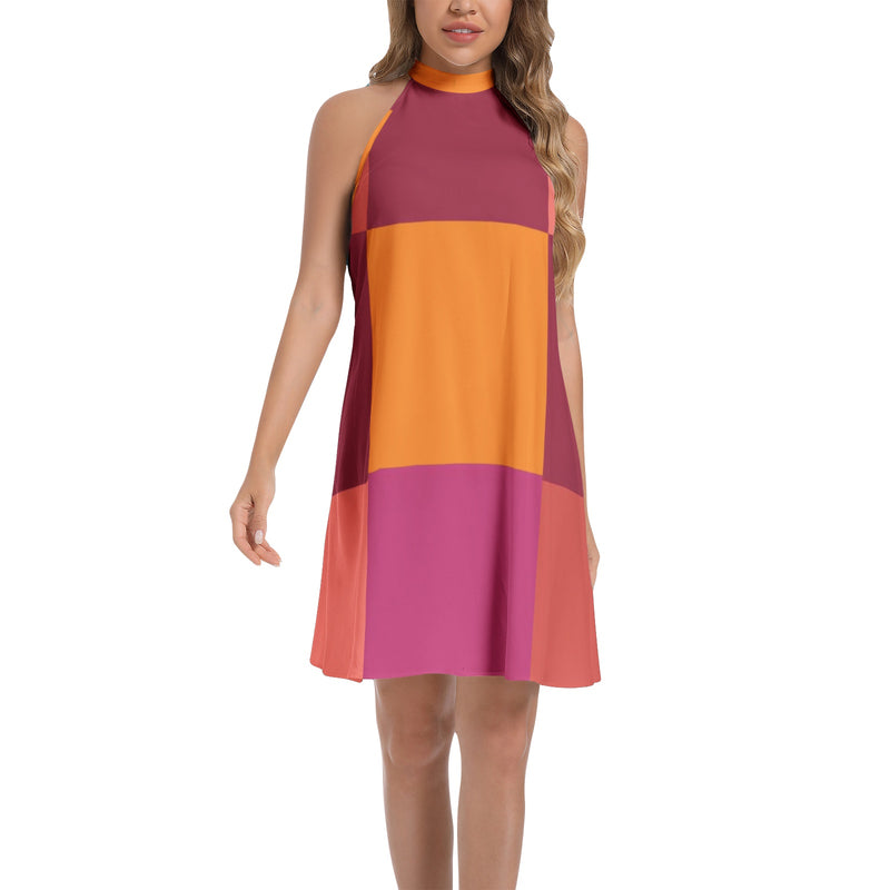 Tie Back Halter Neck Flared Dress