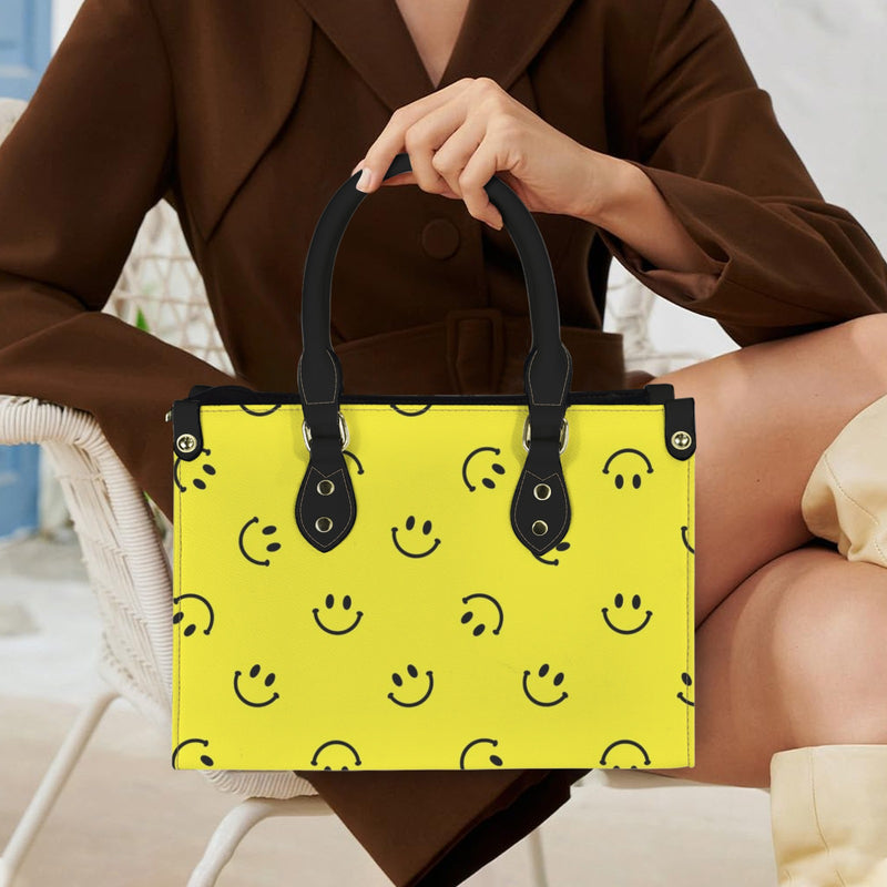 smiley face print 2A PU Leather Handbag-Small (Model 1747)