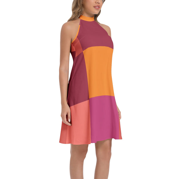 Tie Back Halter Neck Flared Dress