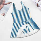 swimsuit striped print 2 Women's One Piece Skirted Swimsuit (Model S54)