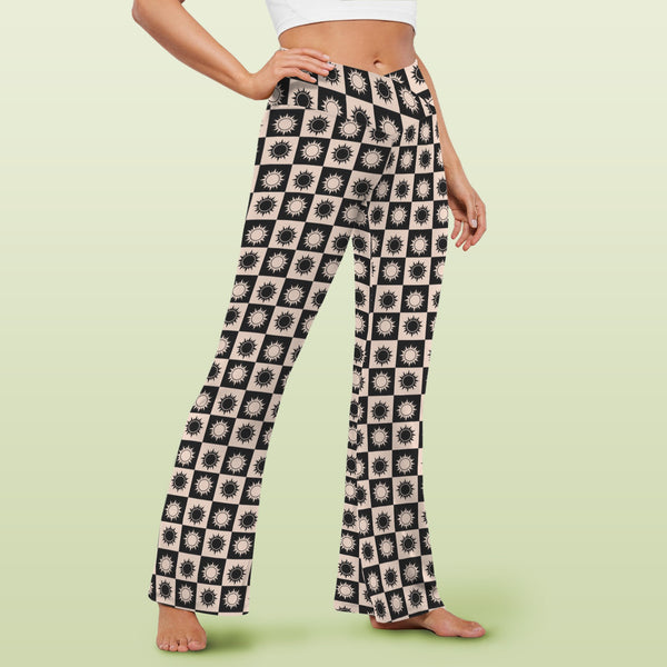 sun print 2D High Waist Crossover Tummy Control Flare Leggings