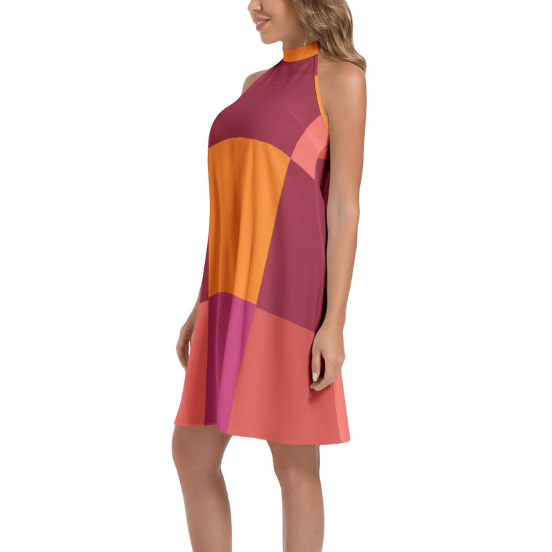 Tie Back Halter Neck Flared Dress