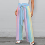 purple eclectic stripe print 2A Strappy Elastic Waist Wide Leg Pants with Pockets
