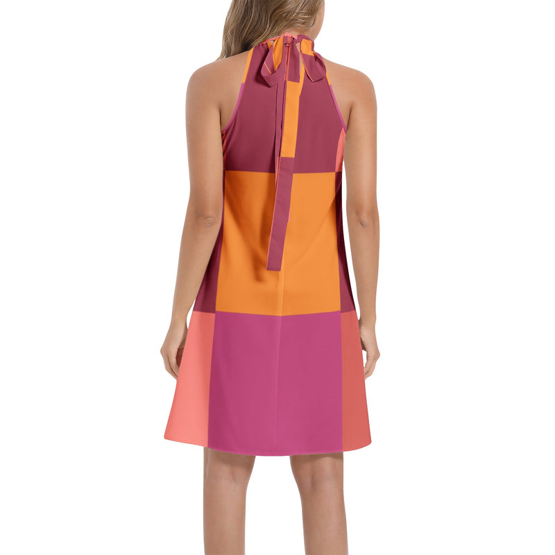 Tie Back Halter Neck Flared Dress