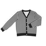 striped bw Women's Ribbed Cardigan (Model H73)