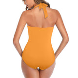 flaming orange print Women's Halter Neck Gather Chest Swimsuit (Model S52)