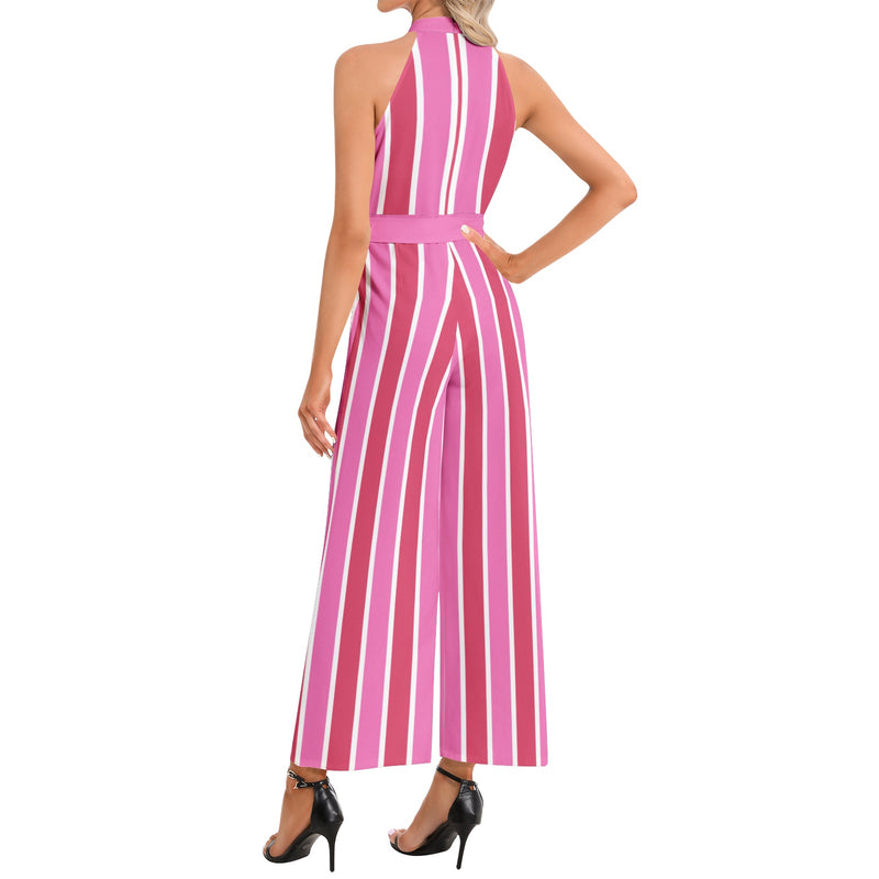 Halter Neck Buckle Belted Jumpsuit