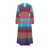 multicolored snakeskin Round Neck Long Sleeve Belted Maxi Dress
