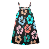 multi color hibiscus Drawstring Neck Sleeveless Dress (Model D68)