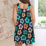 colorful hibiscus leggings print Women's Pocket Bib Short Romper