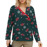 Women&#039;s Asymmetrical Neck Button-Up Shirt Long sleeved T-shirt