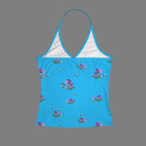 apiary blue print 5 Women's V-Neck Halter Top (Model T83)