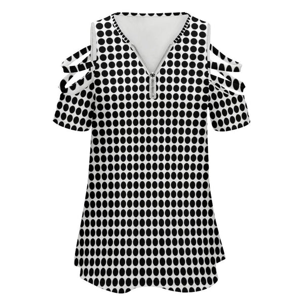 Women&#039;s Off Shoulder Zip V-Neck Tunic BE zip off shoulder top