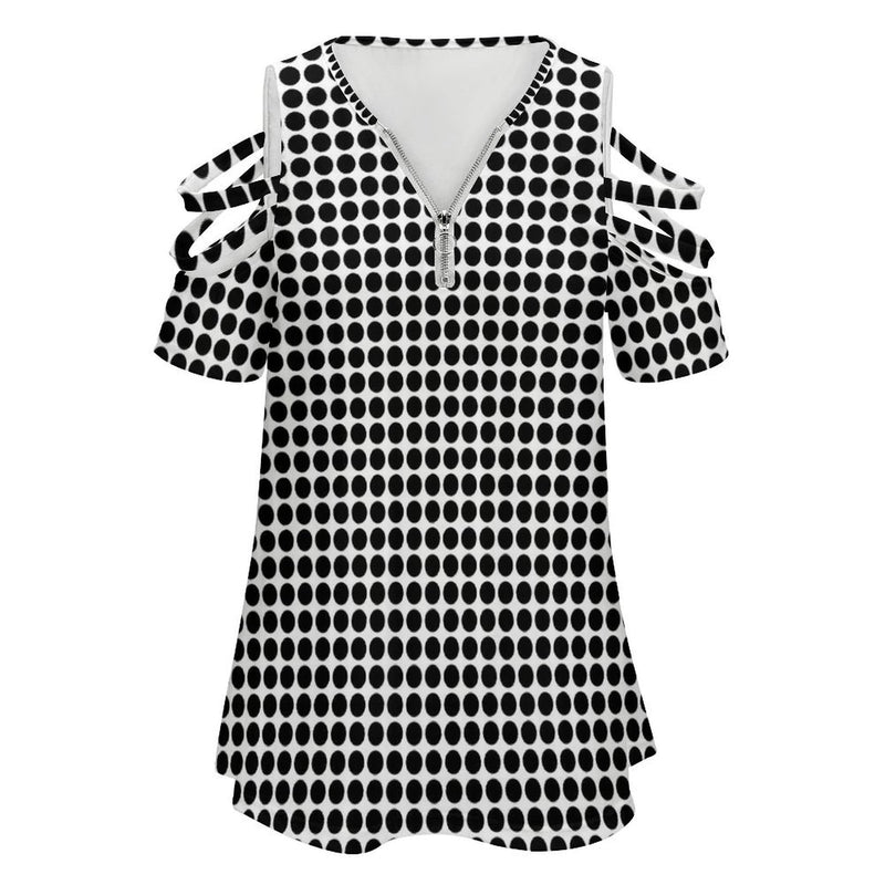 Women&#039;s Off Shoulder Zip V-Neck Tunic BE zip off shoulder top