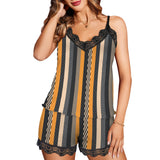 eclectic stripe print Women's Lace Camisole Pajama Set