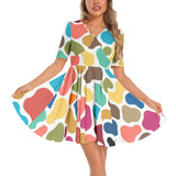 Colorful Giraffe Short Sleeve Ruched Bust Flared Hem Dress