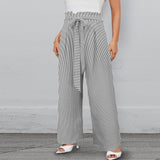 striped bw print 2 Strappy Elastic Waist Wide Leg Pants with Pockets