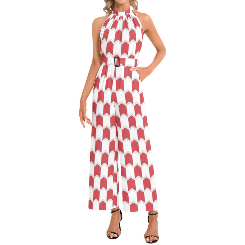 Halter Neck Buckle Belted Jumpsuit