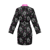 pink solid print 2A copy Women's Long Sleeve Belted Night Robe