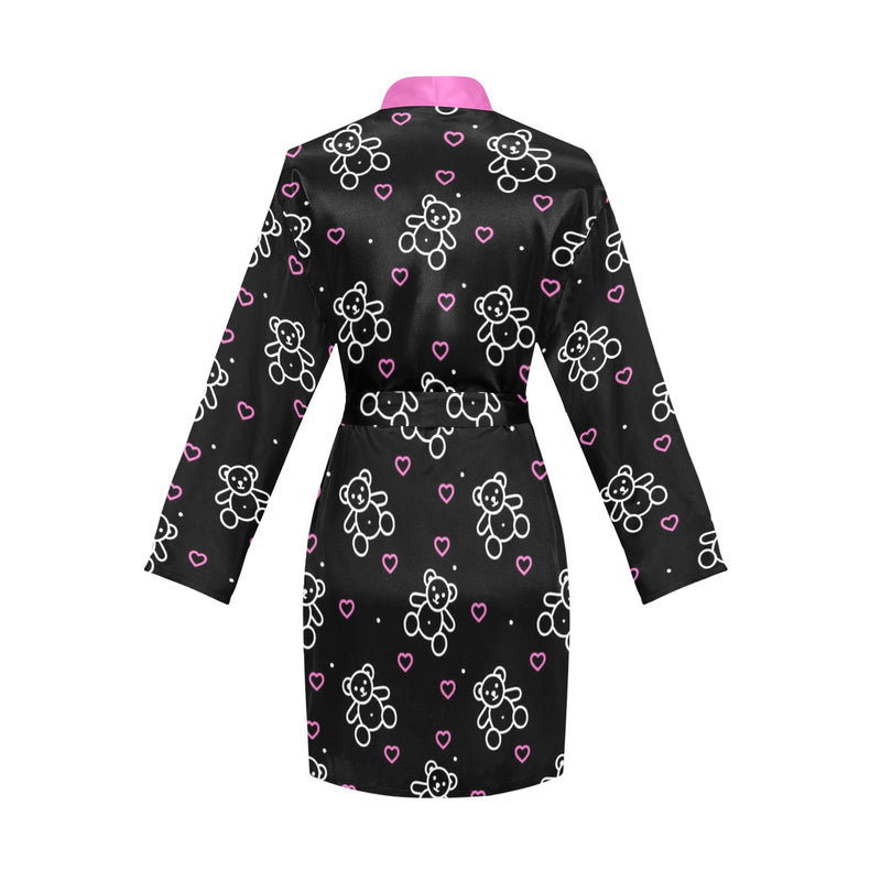 pink solid print 2A copy Women's Long Sleeve Belted Night Robe