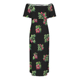 rasp on black print Women's Off Shoulder Ruffle Boat Neck Dress (Model D71)