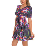 Short Sleeve Ruched Bust Flared Hem Dress