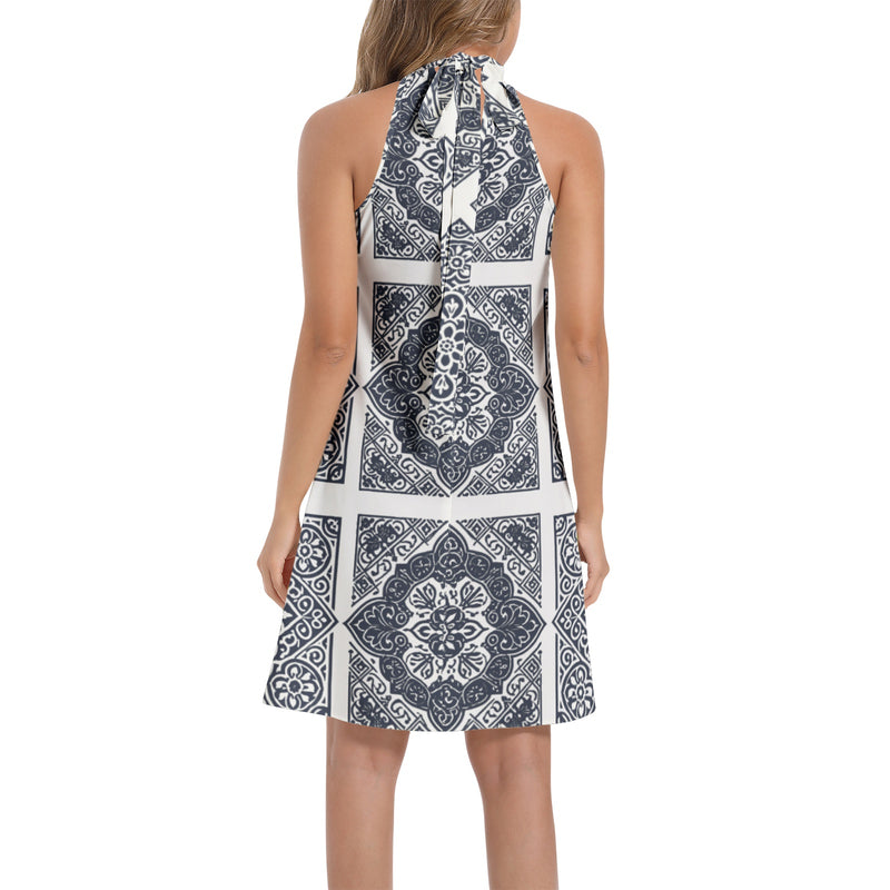 Tie Back Halter Neck Flared Dress