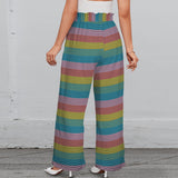 striped print 2B Strappy Elastic Waist Wide Leg Pants with Pockets