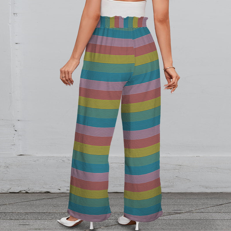 striped print 2B Strappy Elastic Waist Wide Leg Pants with Pockets
