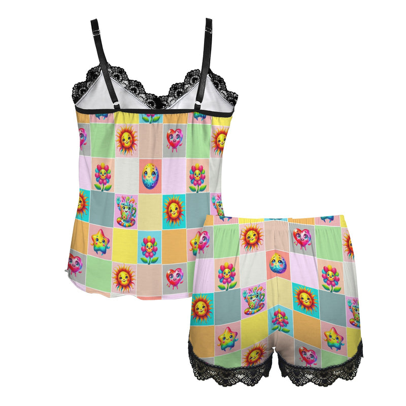 sunshine print Women's Lace Camisole Pajama Set