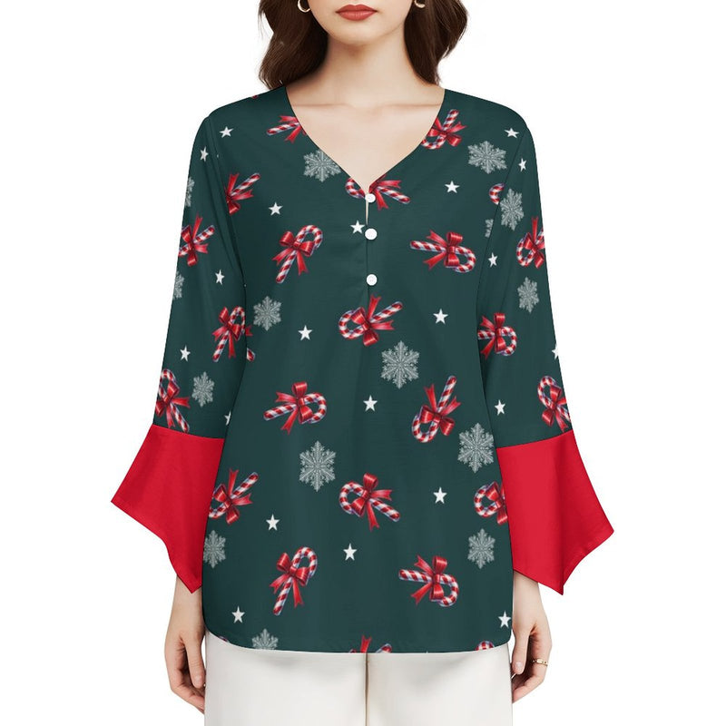 Women&#039;s V-Neck Petal Sleeve Blouse Petal sleeve top