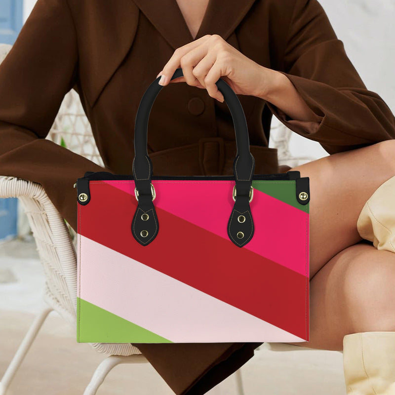 rasp biased striped print PU Leather Handbag-Small (Model 1747)