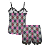 argyle print 2 Women's Lace Camisole Pajama Set