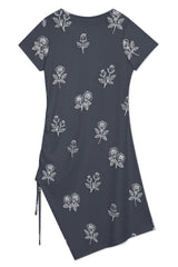 Floral Split Dress Drawstring Slit Hem Dress