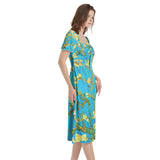 Puff Sleeve Split Thigh Midi Dress
