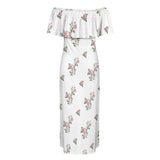 pink rose polka dot print 5 Women's Off Shoulder Ruffle Boat Neck Dress (Model D71)