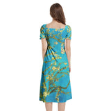 Puff Sleeve Split Thigh Midi Dress