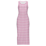 Window Pane Split cheongsam Sleeveless Bodycon Side Slit Long Dress