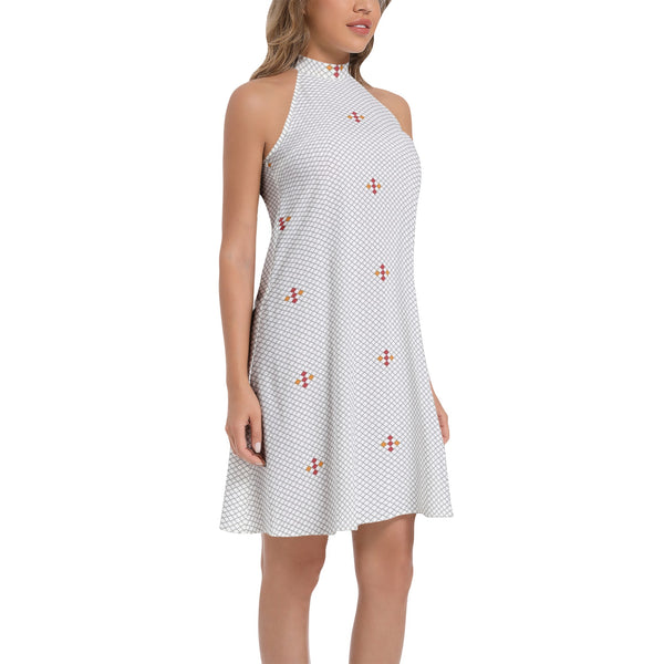 Tie Back Halter Neck Flared Dress